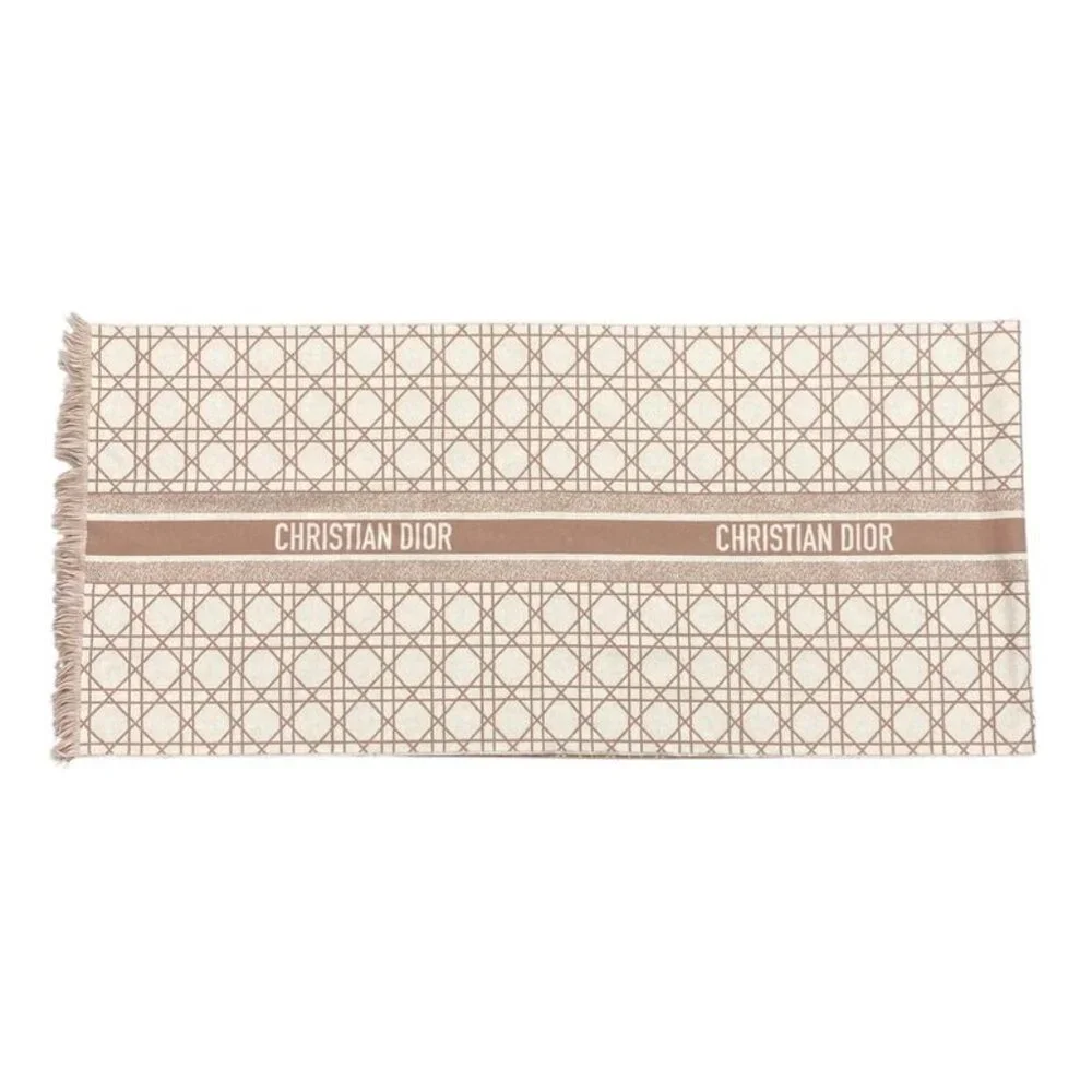 Christian Dior Scarf Cannage 31 Can205 I005 Logo Cashmere Wool Pink White